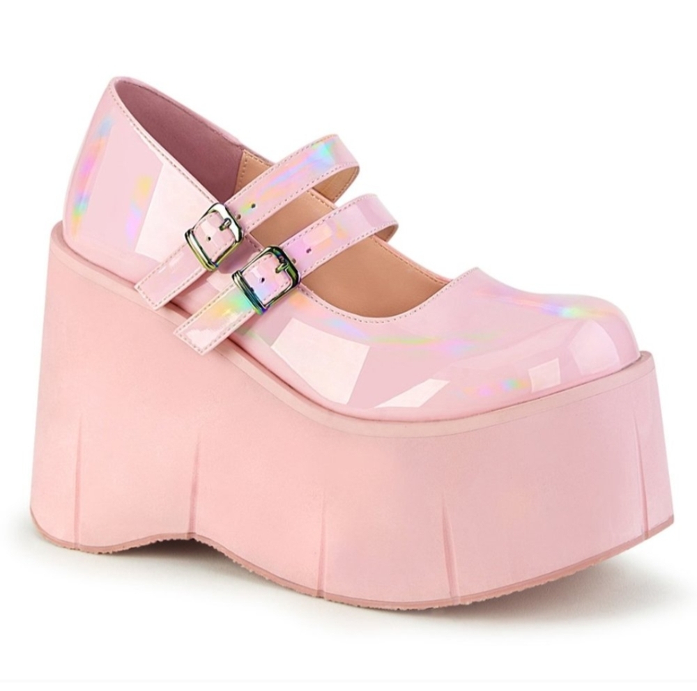 Demonia Kera Patent Platforms, Mary Janes, pink